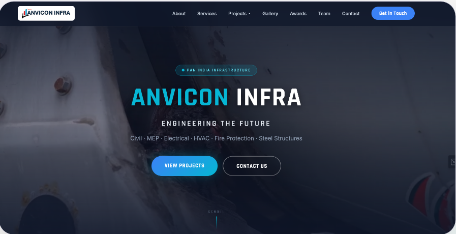 Anvicon Infra website built by Abhilash Mandula