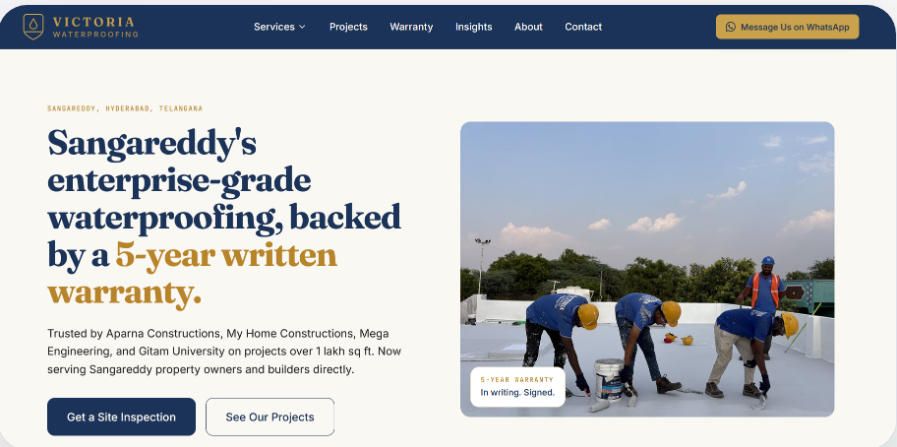 Victoria Waterproofing website built by Abhilash Mandula